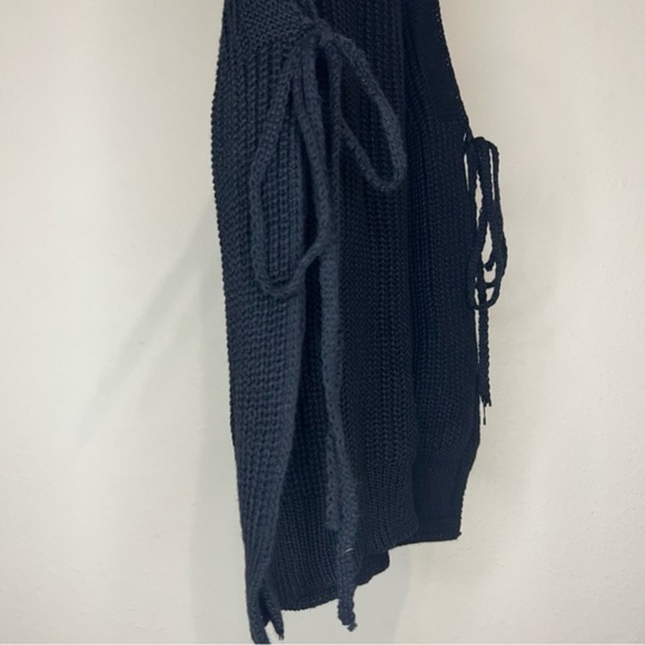 Revolve Superdown Sena Side Tie Top Split Knit Black High Neck - Picture 8 of 10